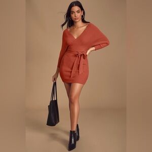 Modena Rust Brown Dolman Sleeve Bodycon Sweater Dress Lulus
